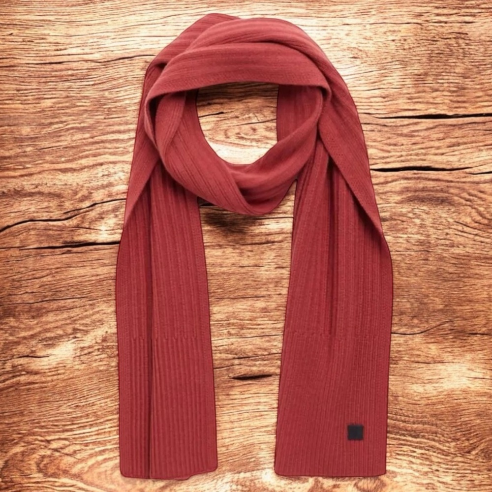 New AllSaints Ribbed Knit Wool Blend Long Siena Red Super Soft Unisex Scarf